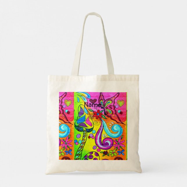 colorful magic mushrooms tote bag (Back)