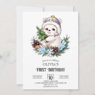 Colorful Magic Polar Bear 1st Birthday Digital Invitation