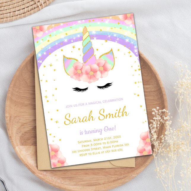 Colorful Magical Girl Party Card (Rainbow Color Unicorn Birthday Invitations)