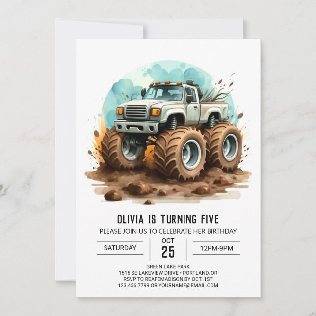 Colorful Magical Kids' Monster Truck Birthday Invitation (Front)