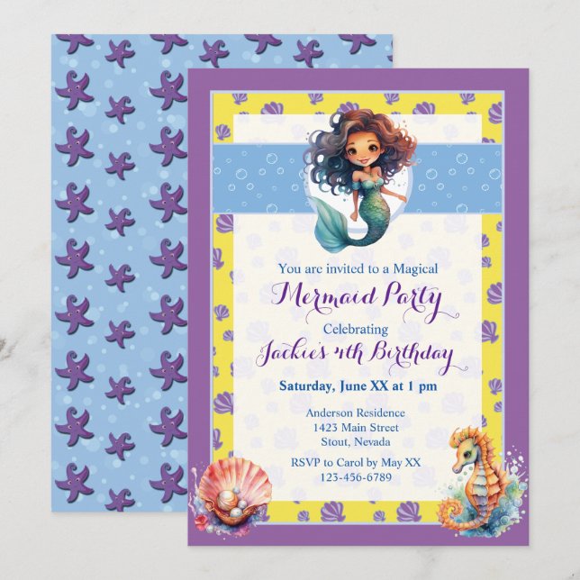 Colorful Magical Mermaid Birthday Party Invitation (Front/Back)