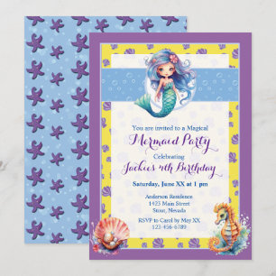 Colorful Magical Mermaid Birthday Party Invitation