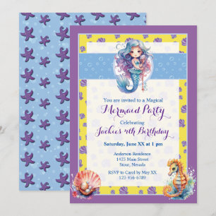 Colorful Magical Mermaid Birthday Party Invitation