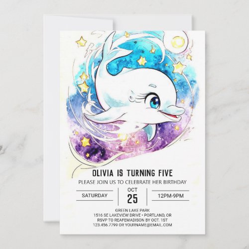 Colorful Magical Nautical Dolphin Birthday Invitation