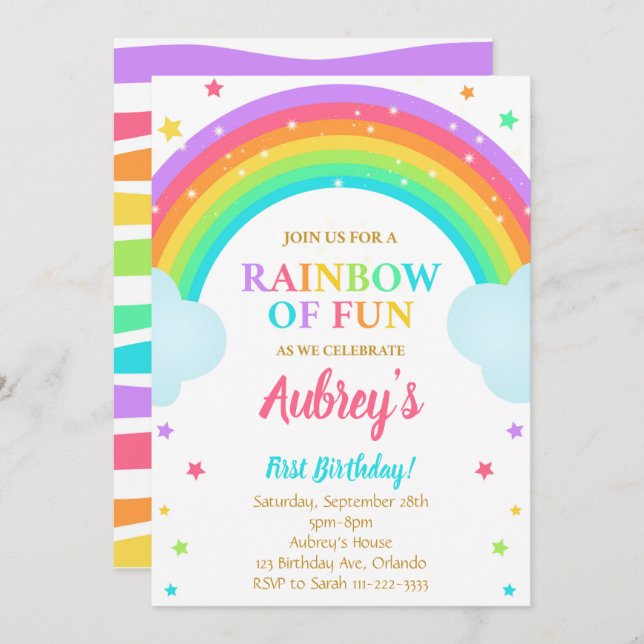 Colorful Magical Rainbow Birthday Invite (Front/Back)