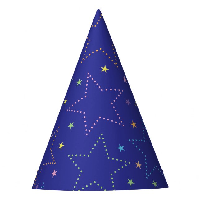 Colorful Magical Starry Night Sky Pattern - Blue Party Hat (Front)