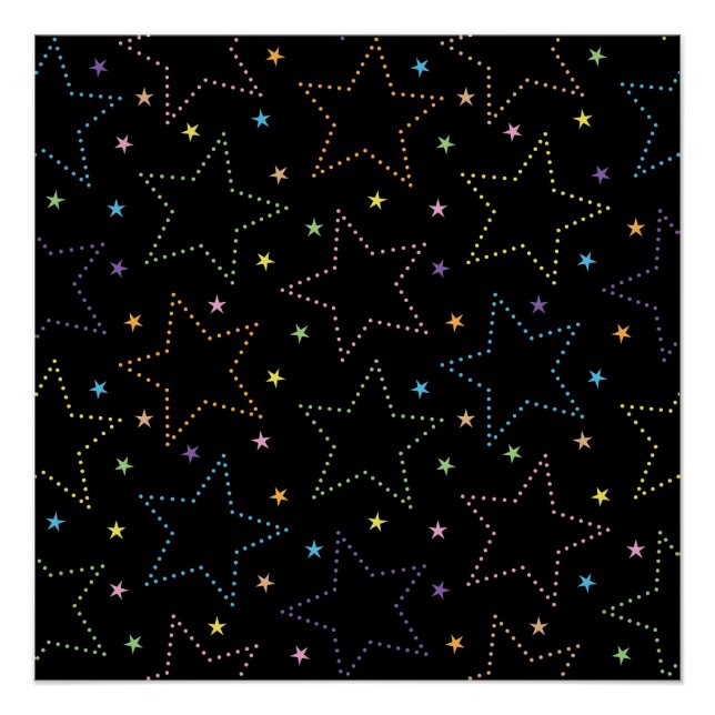 Colorful Magical Starry Night Sky Pattern Poster (Front)