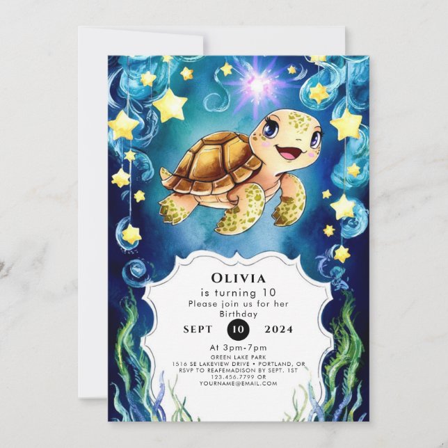  Colorful Magical Turtle Birthday Invitation (Front)