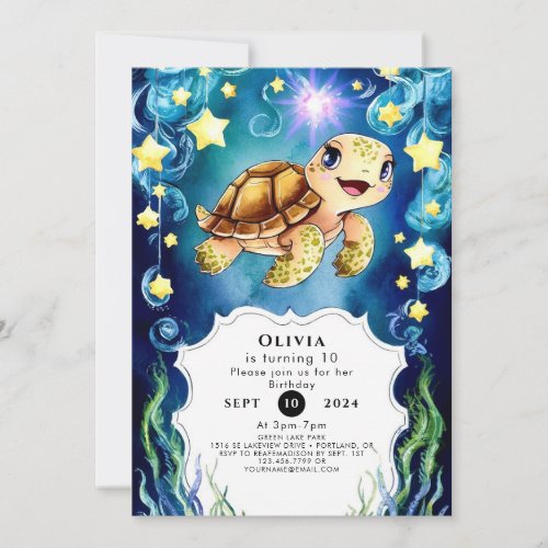  Colorful Magical Turtle Birthday Invitation