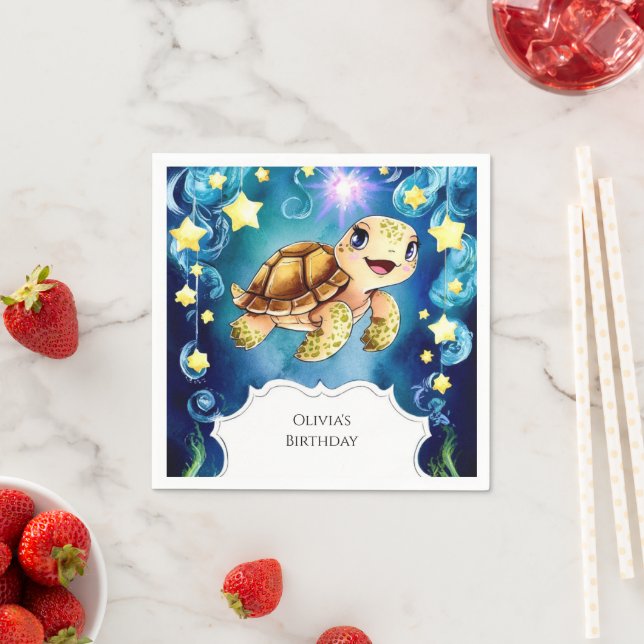 Colorful Magical Turtle Birthday Napkins (Insitu)