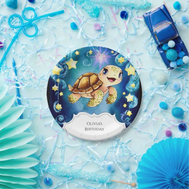 Colorful Magical Turtle Birthday Paper Plates (Party)
