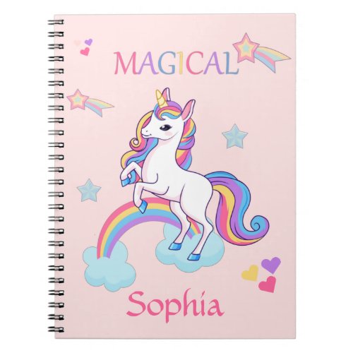 Colorful Magical Unicorn And Rainbow Pink Notebook