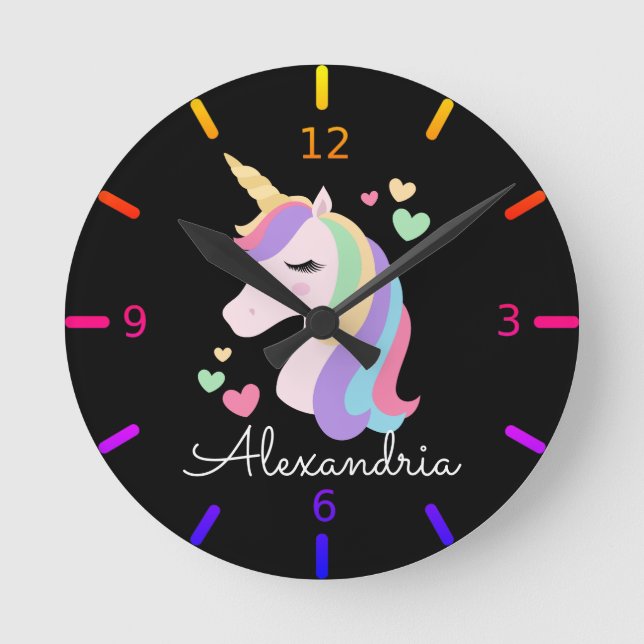 Colorful Magical Unicorn Round Clock (Front)