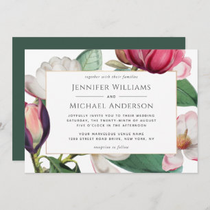 Colorful Magnolia Blossoms Elegant Floral Wedding Invitation