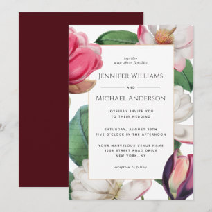 Colorful Magnolia Blossoms Elegant Floral Wedding Invitation