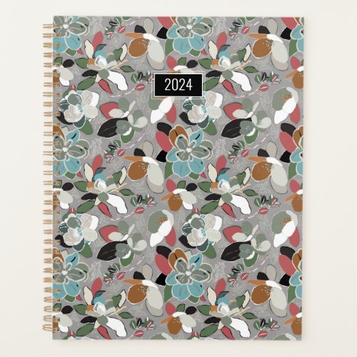 Colorful Magnolia Flowers Gray 2024 Planner