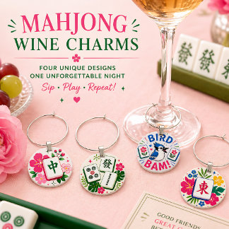 Colorful Mahjong Wine Charm Set Fun Tile Designs