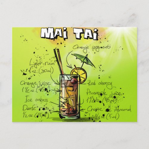Colorful Mai Tai Tropical Cocktail Recipe Postcard
