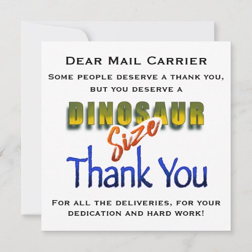 Colorful Mail Carrier Dinosaur Thank You Flat Card
