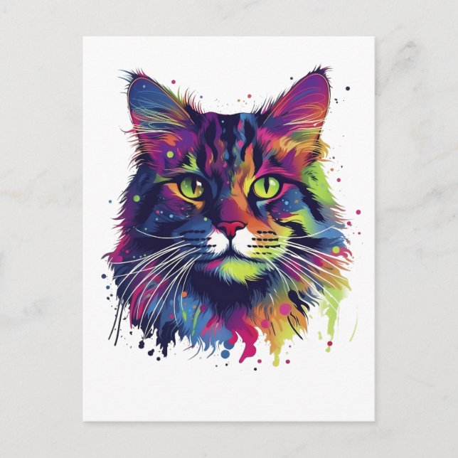 Colorful Maine-coon cat Postcard (Front)