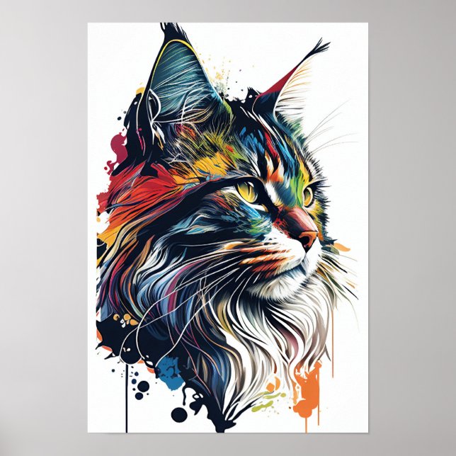 Colorful Maine Coon Cat Poster (Front)