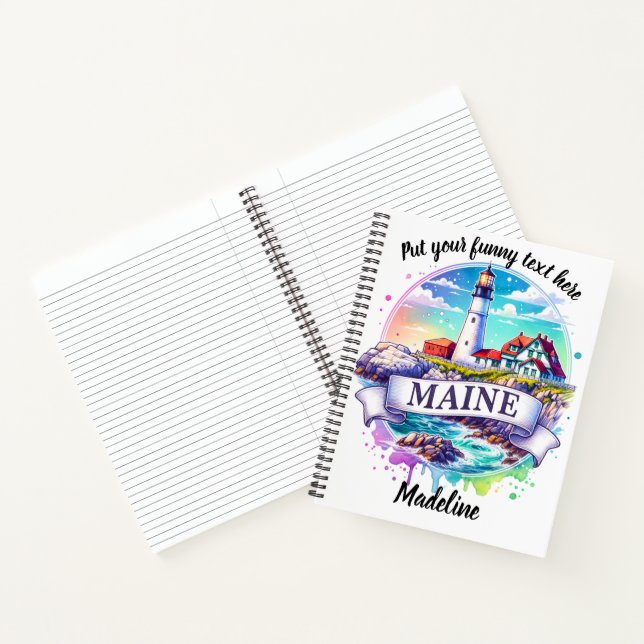 Colorful Maine lighthouse watercolor Notebook (Inside)