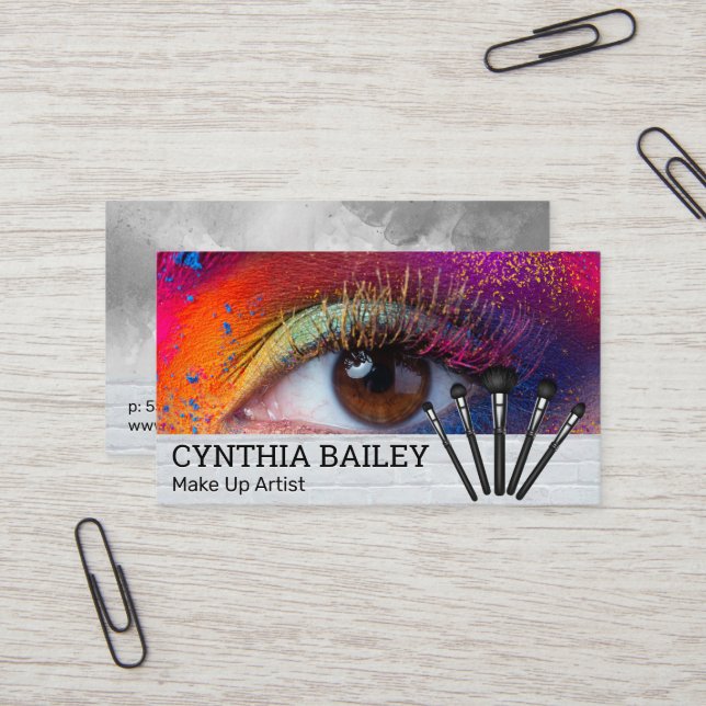 Colorful Make Up and Brushes | Womans Eye  Business Card (Front/Back In Situ)