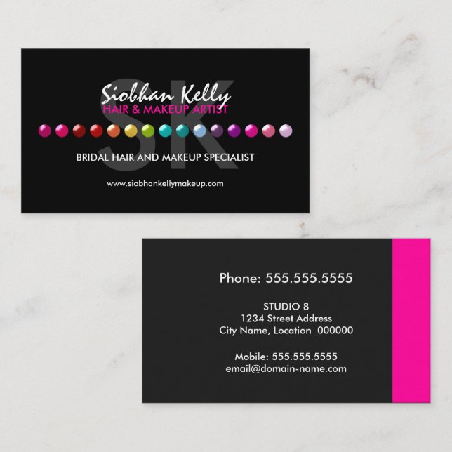 Colorful Makeup Artist Monogram Business Card (Front/Back)