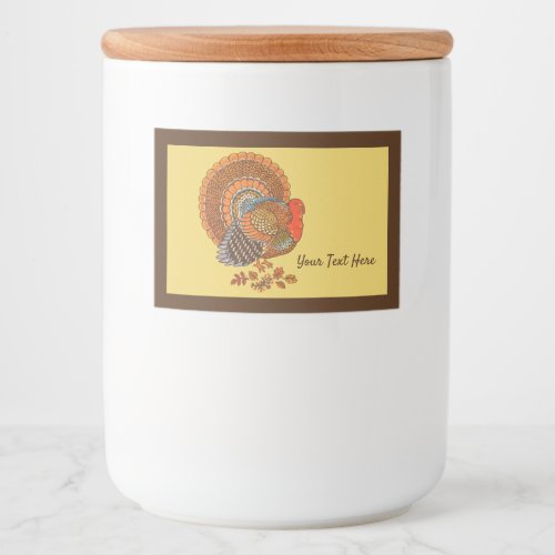 Colorful Male Thanksgiving Turkey Yellow Brown Food Label