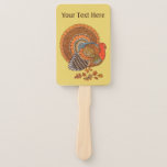 Colorful Male Turkey Big Tail Leaves Yellow Hand Fan