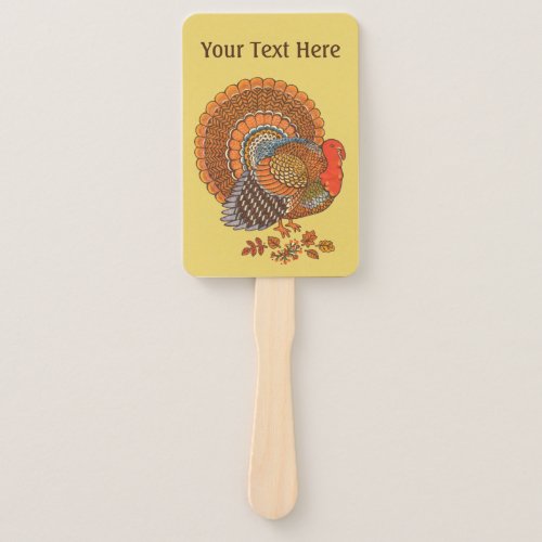 Colorful Male Turkey Big Tail Leaves Yellow Hand Fan
