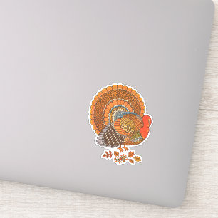Colorful Male Turkey Fanned Tail Fall Leaves Sticker