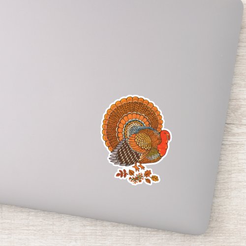 Colorful Male Turkey Fanned Tail Fall Leaves Sticker