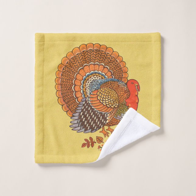 Colorful Male Turkey Fanned Tail Leaves Yellow Wash Cloth (Wash Cloth)