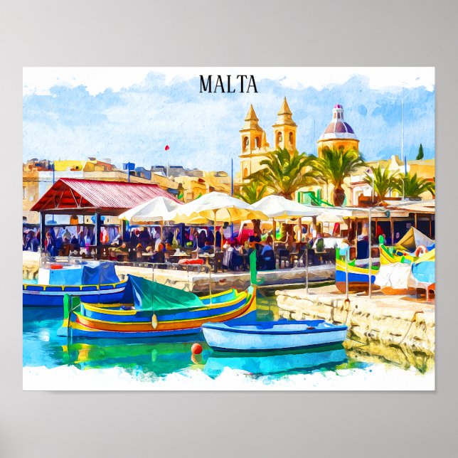 Colorful Malta Mediterranean Panorama View  Poster (Front)