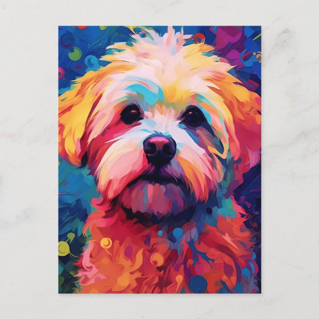 Colorful Maltese dog art Postcard (Front)