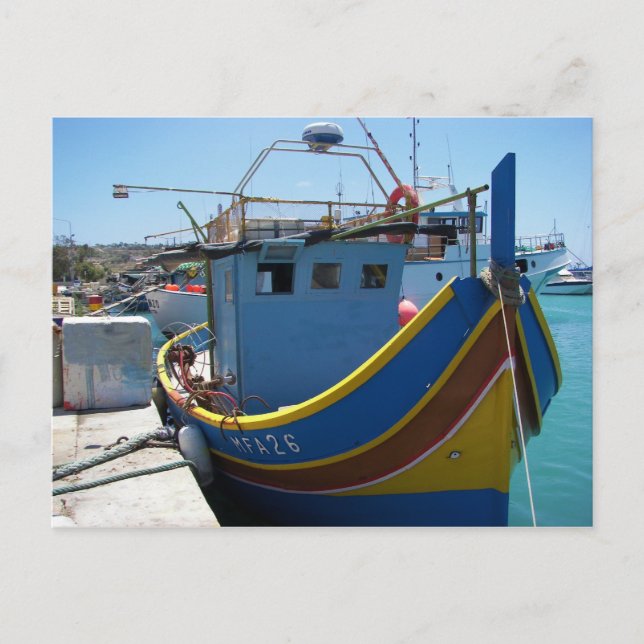 Colorful Maltese Fishing Boat Postcard (Front)