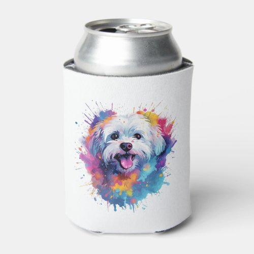 Colorful Maltese Splash Art Dog T_Shirt Classic T_ Can Cooler
