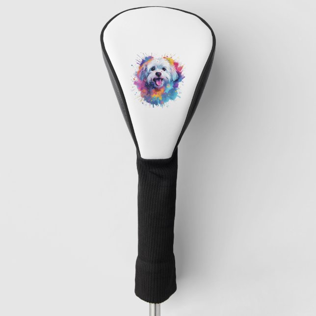 Colorful Maltese Splash Art Dog T-Shirt Classic T- Golf Head Cover (Front)