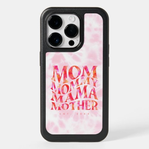 Colorful Mama Hot Pink Tie_Dye Lettering Custom OtterBox iPhone 14 Pro Case