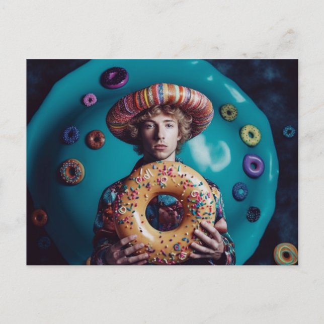 Colorful Man With a Donut Postcard (Front)