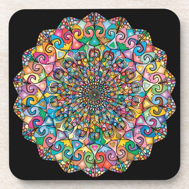 Colorful Mandala Art Beverage Coaster (Front)
