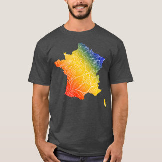 Colorful mandala art map of France with text in bl T-Shirt
