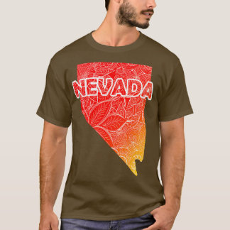 Colorful mandala art map of Nevada with text in re T-Shirt