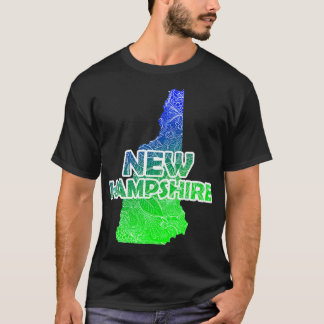 Colorful mandala art map of New Hampshire with tex T-Shirt