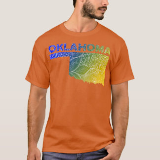 Colorful mandala art map of Oklahoma with text in  T-Shirt