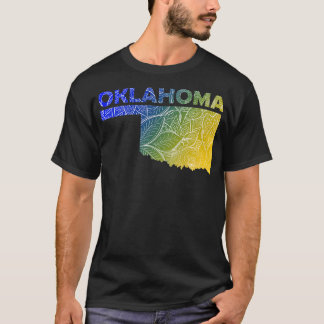 Colorful mandala art map of Oklahoma with text in  T-Shirt