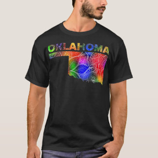 Colorful mandala art map of Oklahoma with text in T-Shirt