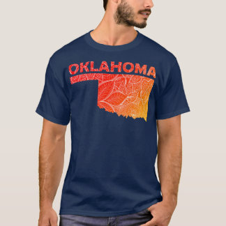 Colorful mandala art map of Oklahoma with text in  T-Shirt