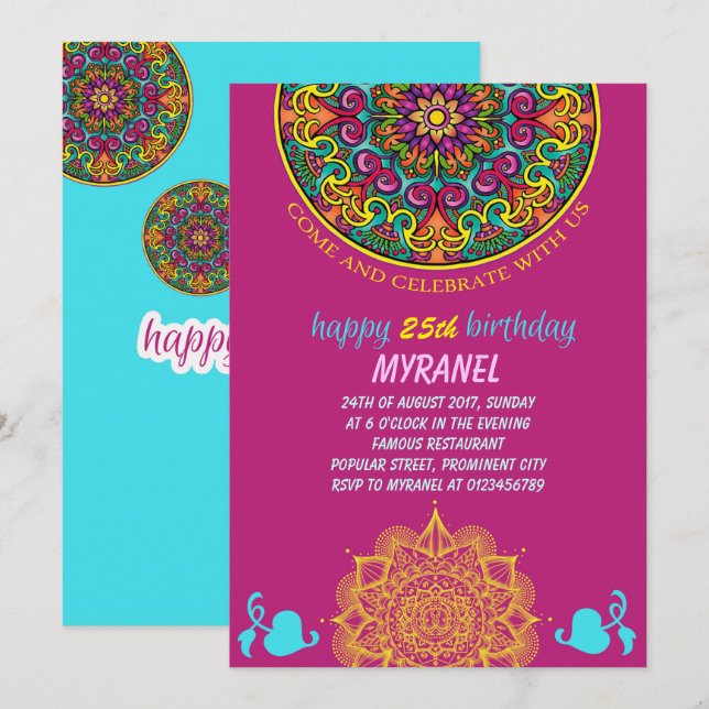 Colorful Mandala Birthday Invitation (Front/Back)